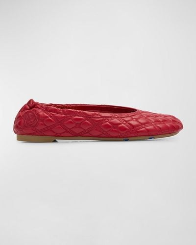 Burberry Sadler Quilted Lambskin Ballerina Flats - Red