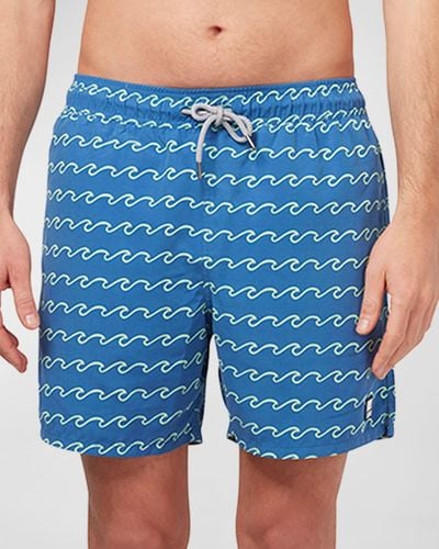 Tom & Teddy Wave-Print Swim Shorts - Blue