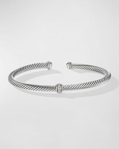 David Yurman 4mm Cable Station Bracelet W/ Diamonds - Gray