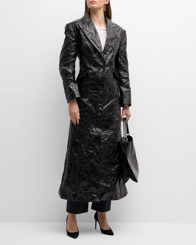 Christopher John Rogers Crinkled Trench Coat With Lace-Back Detail - Black