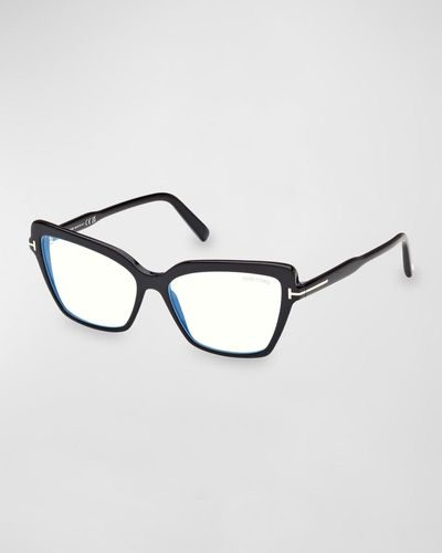 Tom Ford Light Blocking Acetate Cat-Eye Glasses - Metallic