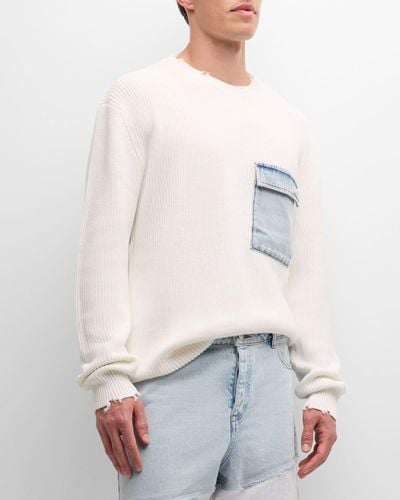 SER.O.YA Damien Sweater With Denim Pocket - White