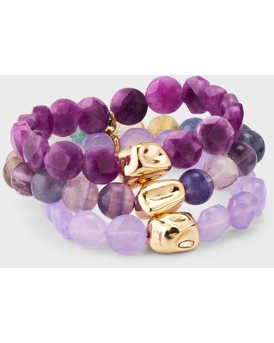 Devon Leigh Amethyst And Jade Accent Stretch Bracelets, Set Of 3 - Purple
