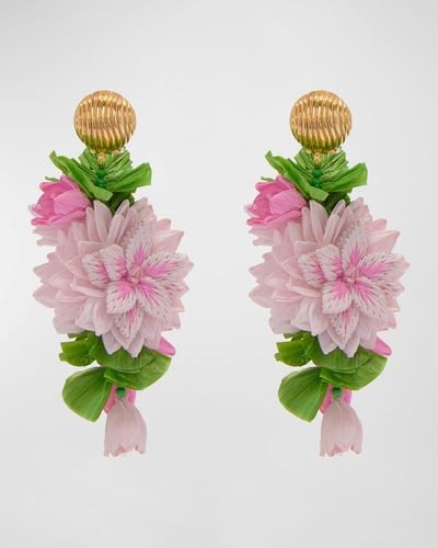 Oscar de la Renta Raffia Floral Cascading Earrings - Pink