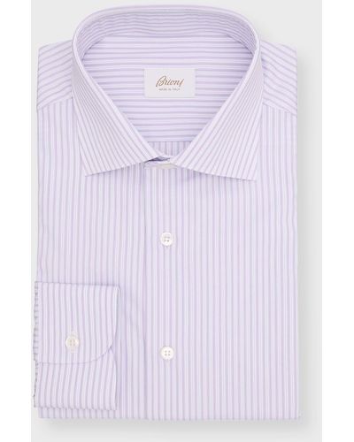 Brioni Cotton Micro-Stripe Dress Shirt - Purple