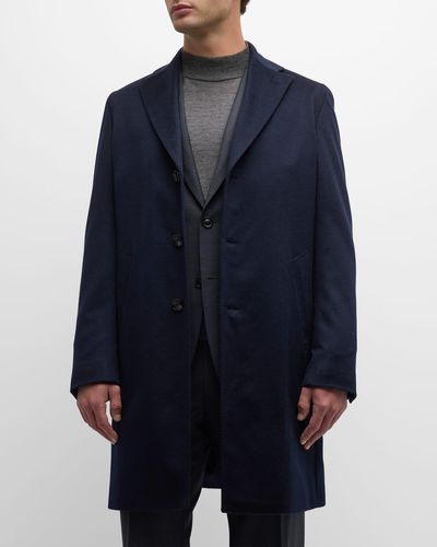 Neiman Marcus Solid Cashmere Topcoat - Blue