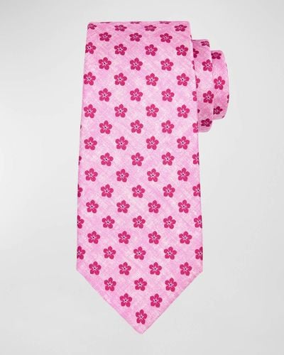 Kiton Silk Flower-Print Tie - Pink