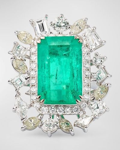 Alexander Laut 18K Emerald Ring With Round, Marquise And Emerald Cut Diamonds, Size 6.5 - Multicolor