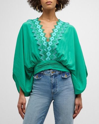 Ramy Brook Kynlee Embroidered Blouse - Green