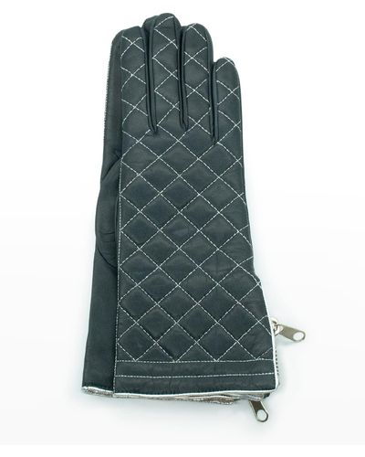 Portolano Diamond Quilted Cashmere-lined Zip Gloves - Green
