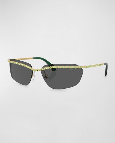 Swarovski Crystal-Embellished Metal Rectangle Sunglasses - Metallic