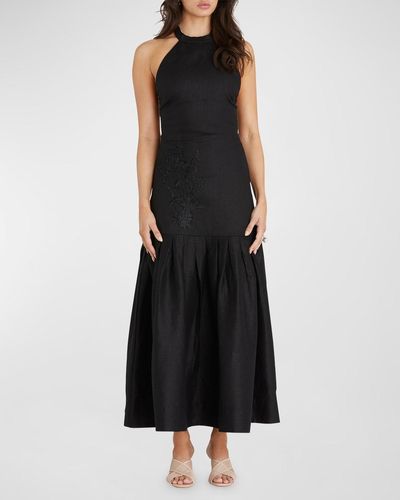 Aqua Blu Australia Carmen Embroidered Halter Maxi Dress - Black