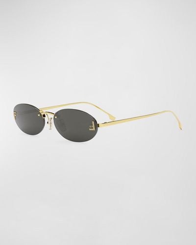 Fendi Embellished Ff Oval Metal Sunglasses - Metallic
