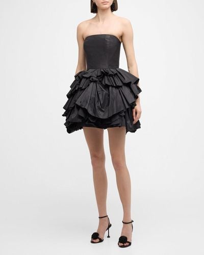 Oscar de la Renta Strapless Tiered Ruffle Taffeta Mini Dress - Black