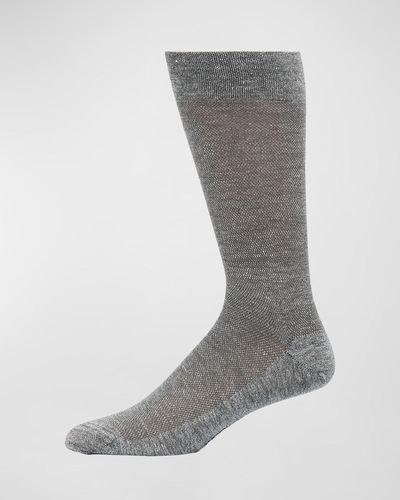 Marcoliani Linen-Cotton Pique Mid-Calf Socks - Gray