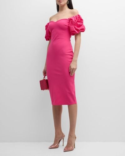 La Petite Robe Di Chiara Boni Gavril Off-Shoulder Puff-Sleeve Midi Dress - Pink