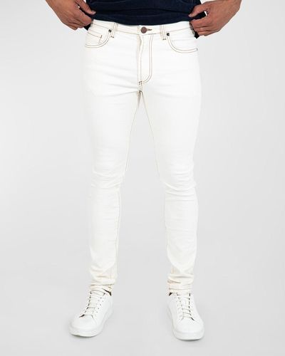 Monfrere Greyson Contrast-Stitch Skinny Jeans - White