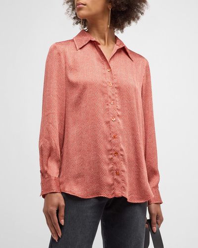 Finley Mini Monica Herringbone Button-Down Shirt - Red