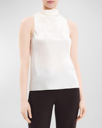 Theory Satin High Cowl-Neck Top - White
