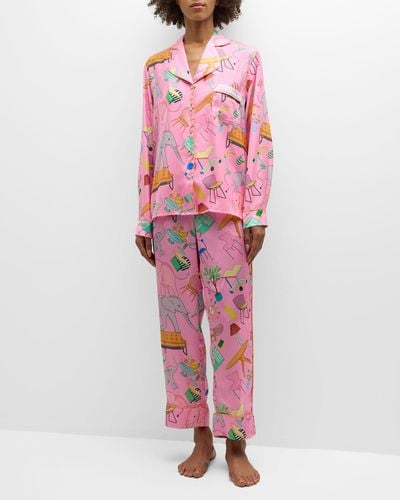 Karen Mabon Elephant In The Room Satin Long Sleeve Pajama Set - Pink