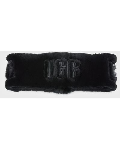 UGG Exposed Logo Sheepskin Headband - Black