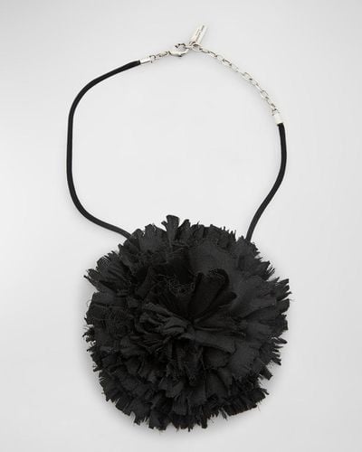 Saint Laurent Crumpled Flower Necklace - Black