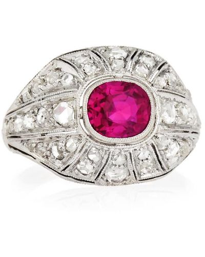 NM Estate Estate Art Deco Ruby & Diamond Engagement Ring, Size 5.25 - Pink