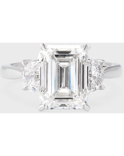 Neiman Marcus Lab Grown Diamond 18k White Gold Emerald Cut And Half Moon Ring, Size 7 - Metallic