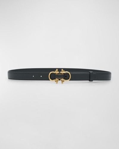 Bottega Veneta Double Buckled Leather & Brass Belt - Gray