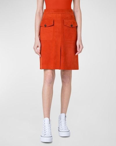 Akris Napparized Lamb Suede Short Skirt - Orange