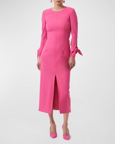 Carolina Herrera Wrist-Tie Wool Midi Dress - Pink
