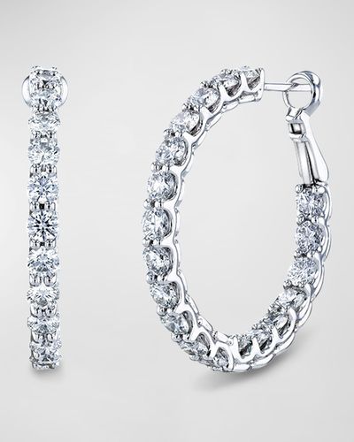 Neiman Marcus 18K Round Diamond Wire Cup Hoop Earrings, 1"L - Blue