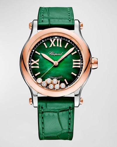 Chopard Happy Sport 36mm 18k Rose Gold Diamond & Green Dial Watch