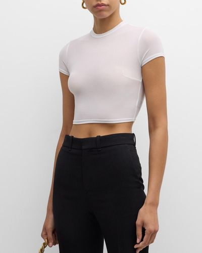 LAQUAN SMITH Short-Sleeve Fitted Crop Top - White