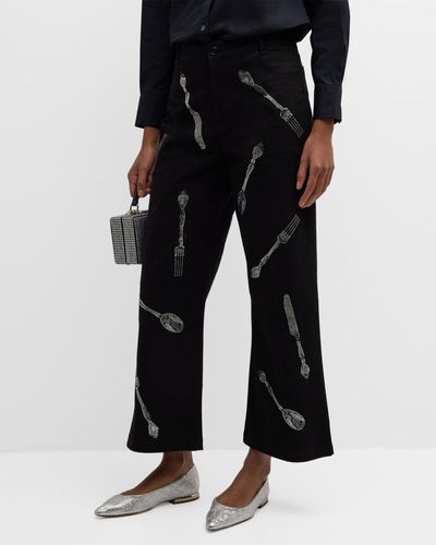 Libertine Michelin Star Embellished Wide-Leg Crop Pants - Black