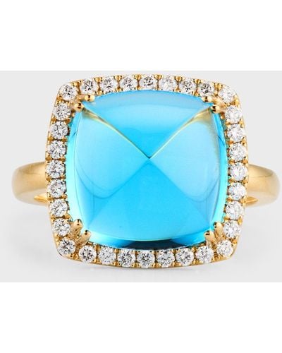 David Kord 18k Yellow Gold Ring With Swiss Blue Topaz And Diamonds, Size 7, 11.05tcw