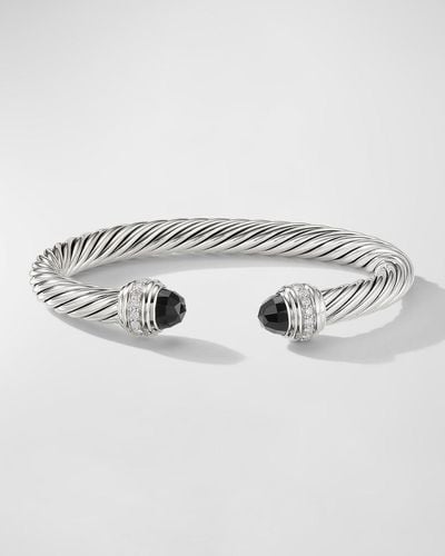 David Yurman Cable Bracelet With Gemstone And Diamonds In Silver, 7mm - Metallic