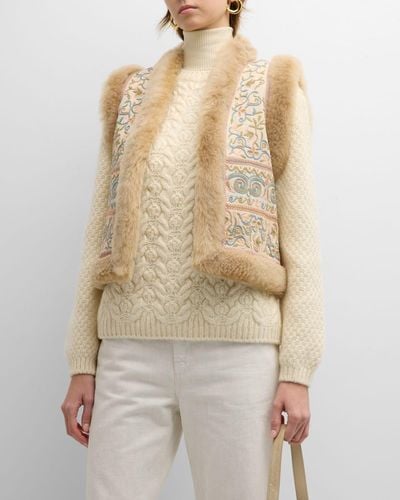 Loro Piana Embroidered Light Cloud Faux Shearling Vest - Natural