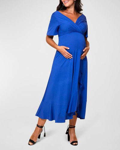 TIFFANY ROSE Maternity Waterfall Flutter-sleeve Midi Dress - Blue