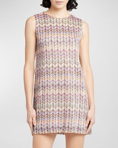 Missoni Paillette Chevron Knit Sleeveless Mini Shift Dress - Multicolor
