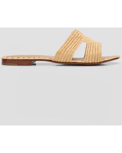 Carrie Forbes Cuadro Raffia Flat Slide Sandals - White