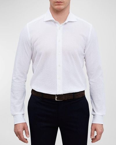 Emanuel Berg Slim Crinkle Textured Sport Shirt - White