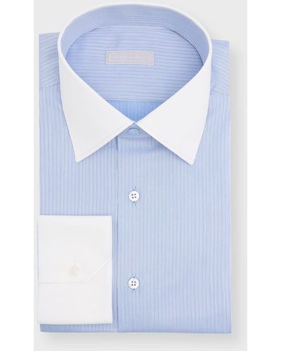 Stefano Ricci Contrast Collar-cuff Stripe Dress Shirt - Blue