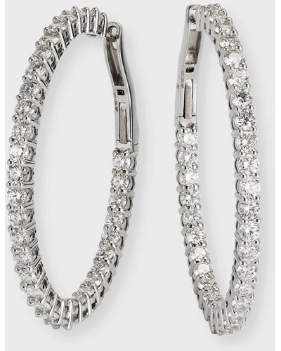 Roberto Coin 18k White Gold Large Oval Hoop Earrings With Diamonds - Multicolor