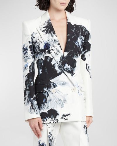 Alexander McQueen Chiaro-print Double-breasted Blazer Jacket - Blue