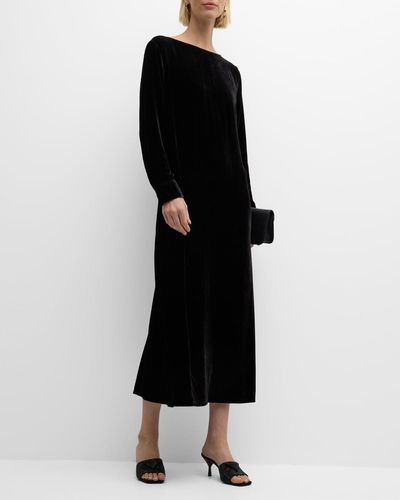 Eileen Fisher Bateau-Neck Velvet Midi Shift Dress - Black