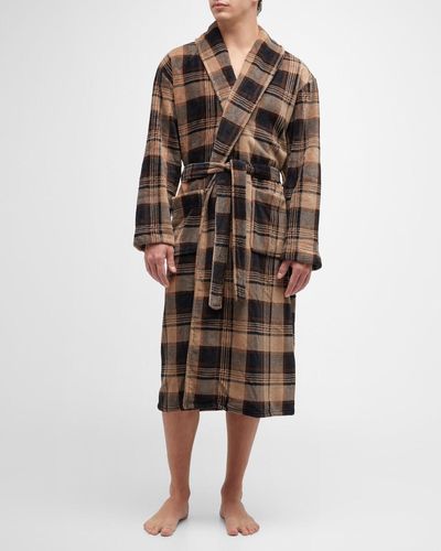 Majestic International Plaid Fleece Robe - Brown