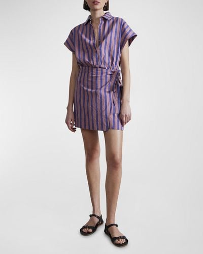 Apiece Apart Catania Striped Mini Wrap Shirtdress - Purple