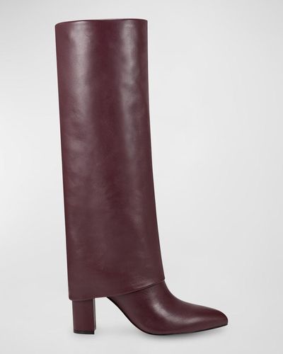 Marc Fisher Leina Leather Foldover-collar Knee Boots - Purple