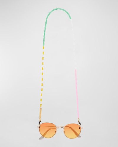 Frame Chain Sunglasses Beaded Chain Strap - White